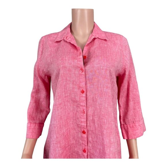 Chicos Womens Red 100% Linen No Iron Button Up Tunic Top Size 0 US S 3/4 Sleeve - Picture 13 of 15